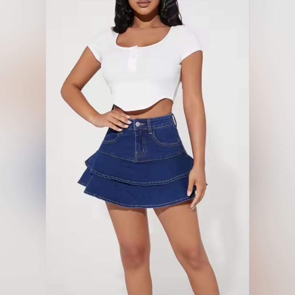 Y2K Denim Ruffle Mini Skirt NWT